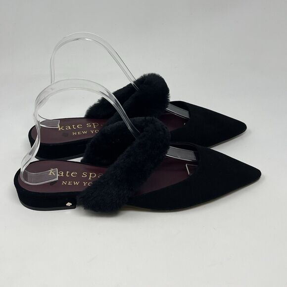 Kate Spade Marielle 2 Furry Mules Flats Womens 8.5 B Black Pointed Toe Shoes - Picture 3 of 15